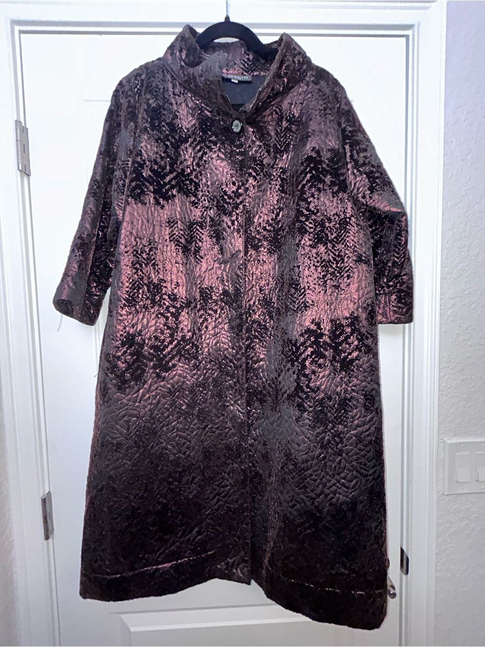 Bryn Walker Metallic Two Button 3/4 Length Sleeve Long Jacket Coat - Picture 4 of 11